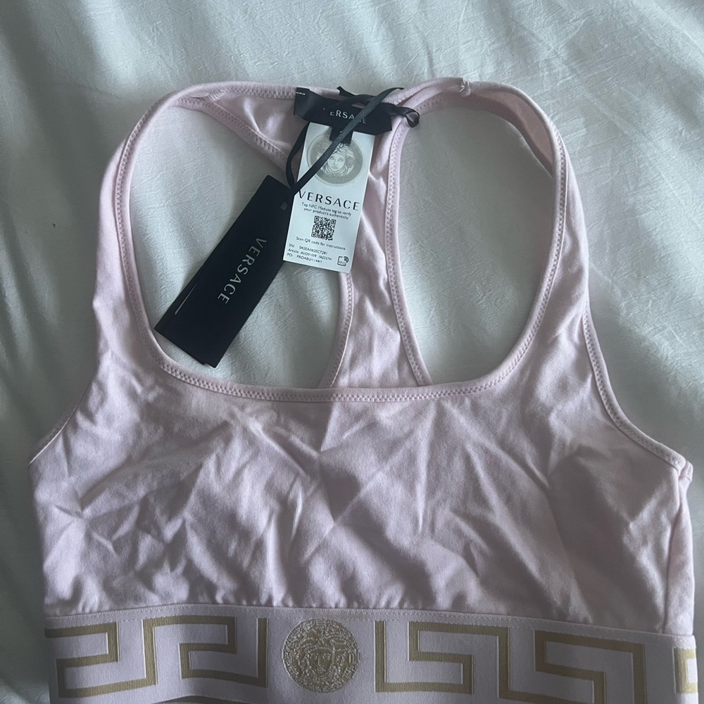 Versace Light Pink Sports Bra with Gold Accents